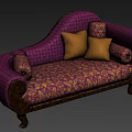 Elegant Purple Two-Seater Sofa With Gold Floral Pattern Gold Cushions And Wooden Legs
