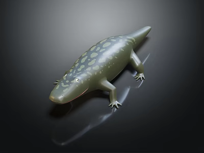 Green Spotted Lizard Figurine With Smooth Reflective Surface On Black Background 3d model