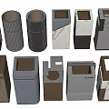 Modern Public Trash Bins With Various Designs And Different Materials 3d model