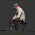 Man Sitting On Wooden Bench With Light Colored Coat Red Pants And Brown Shoes