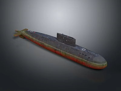 Military Submarine Watercraft Design With Gray Hull Orange Bottom And Conning Tower 3d model