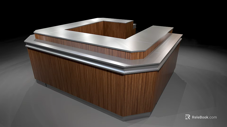 Modern Wooden Display Counter Shelf with Silver Top and Square Design for Retail Store 3d model 