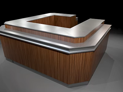 Modern Wooden Display Counter Shelf with Silver Top and Square Design for Retail Store 3d model