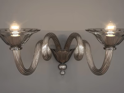 Elegant Double Headed Metallic Wall Sconce With Curved Design And Glass Shades 3d model