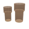 Light Brown Ceramic Vessels With Vertical Stripes And Metallic Rim Modern Design