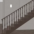 Classic Wooden Staircase Featuring Wooden Steps Balusters Handrail And White Wall