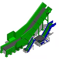Green Industrial Conveyor Equipment Featuring Blue Components Inclined Structure Support Legs And Platform