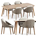 Wooden Dining Table and Woven Rattan Chair Set with Comfortable Backrests Modern Design