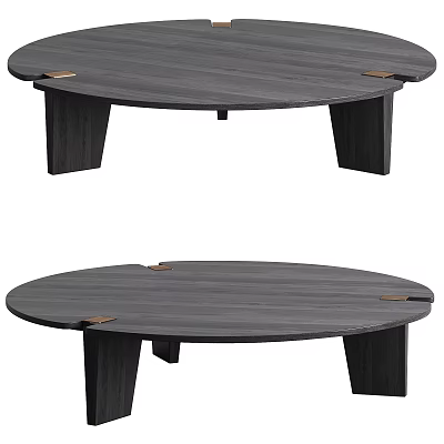 Round Dark Wood Coffee Table With Sturdy Angular Legs And Brass Accents 3d model