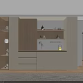 Modern Wooden Sideboard With Light Panels Storage Drawers Cabinets Open Shelves And Built-in Appliances