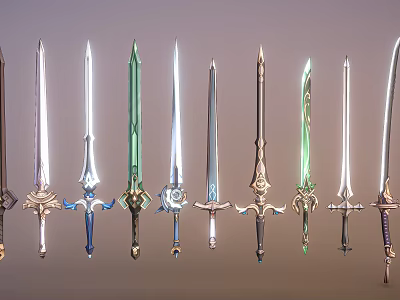 Decorative Sword Ornament Set with Various Exquisite Designs and Metallic Finishes for Home Decor 3d model