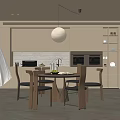 Middle Style Restaurant Round Dining Table and Chair Sideboard 3d model