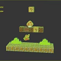 Pixel Game Character Jumping Near Mushroom On Brick Platforms With Question Mark Blocks 3d model