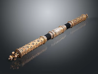 Decorative Gold Carved Metal Hardware Tool With Black Accent And Ornate Design Details 3d model