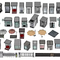 Modern Security Booths With Various Different Designs Umbrellas And Fences 3d model