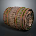 Vintage Wooden Barrel With Rustic Metal Hoops Weathered Wood Grain And Green Moss Accents