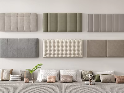 Cozy Modern Bedroom Headboards In Different Colors Styles With Decorative Pillows And Small Plant 3d model