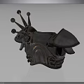 Ornate Metallic Medieval Helmet Featuring Spiked Decor And Intricate Textured Surface