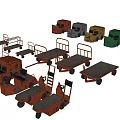 Various Industrial Equipment With Orange Platform Trucks And Multicolored Small Industrial Vehicles