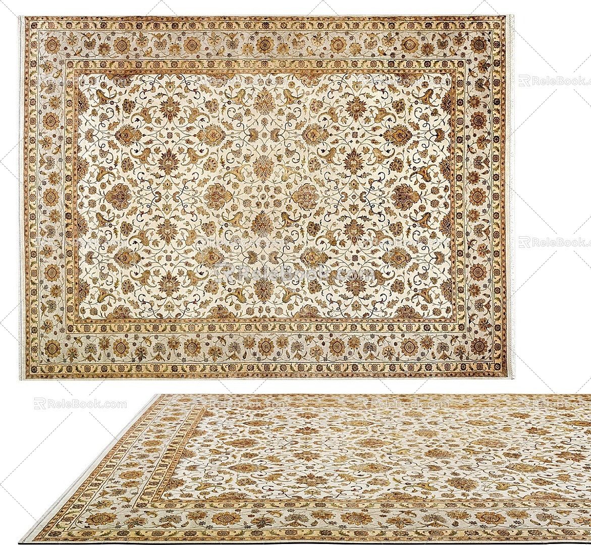 Carpet Nordic Ethnic Style Large Area Full of Crystal Velvet Persian Turkish Bedside Living Room American Retro European Country Square 3d model