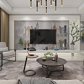 Light Luxury Living Room Dining Table and Chair Sofa Coffee Table Chandelier Desktop 3d model