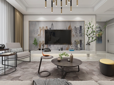 Light Luxury Living Room Dining Table and Chair Sofa Coffee Table Chandelier Desktop 3d model