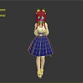 Game Anime Character With Pink Hair Cat Ears White Top Blue Skirt And Red Tail