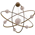 Modern Atomic Design Chandelier with Gold Circular Frames and White Spherical Lights 3d model
