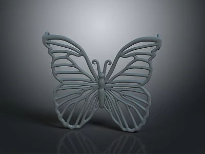 Light Gray Intricate Butterfly Shaped Hollow Decorative Ornament With Reflective Surface 3d model
