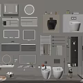 Modern Bathroom Set With Ceramic Sink Toilet Wall Mirror Storage Cabinets And Towel Rack