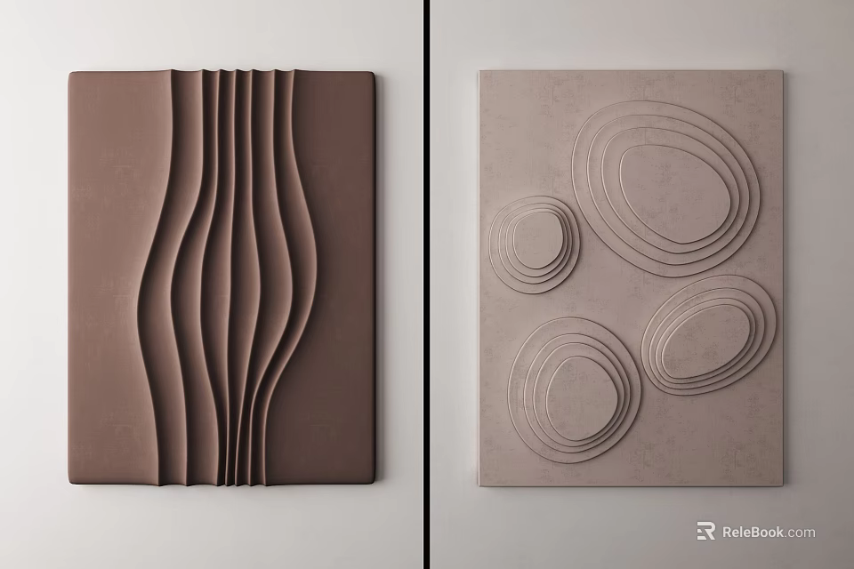 Wall Decor With Dark Brown Wave Patterns And Light Gray Oval Ring Designs 3d model