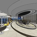 Modern Conference Room With Circular Glass Partition Comfortable Chairs And Lighting
