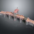 Medieval Stone Bridge Structure With Arched Design And Red Roofed Tower
