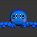 Cute Blue Cartoon Octopus With Big Eyes Pink Cheeks Purple Tentacle Tips And Shiny Surface