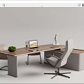 Modern Office Desk Setup With Ergonomic Chairs Laptop And Potted Green Plant