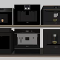 Black Daily Electrical Appliances Including Coffee Machines And Ovens Neatly Arranged On Shelves