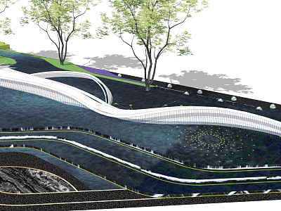 Modern Building Facade with Curved Glass Design Metal Accents and Green Landscaping 3d model