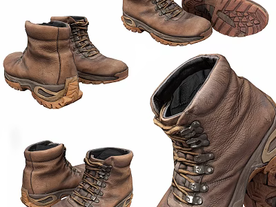 Brown Leather High Top Boots With Laces And Treaded Soles Design 3d model