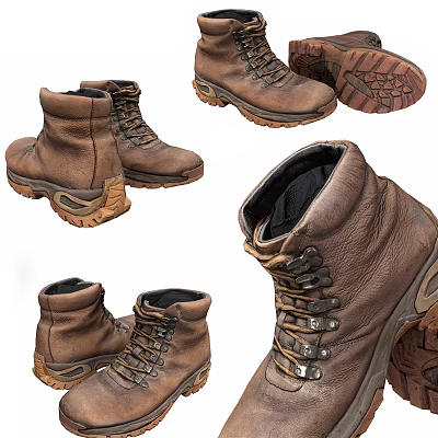 Brown Leather High Top Boots With Laces And Treaded Soles Design 3d model