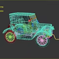 Vintage Blue Classic Car with Black Roof and Spoke Wheels on Dark Reflective Surface
