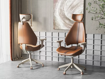 Modern Brown Leather Office Chair High Back Ergonomic Design With Swivel Wheels 3d model