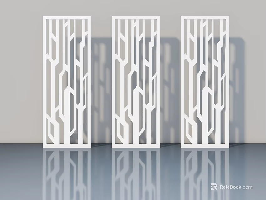 Modern White Swing Doors With Geometric Lattice Patterns For Interior Design 3d model