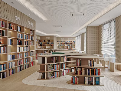 Artistic Library Space With Bookshelves And Abundant Books 3d model