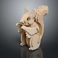 Handmade Wooden Squirrel Model Featuring Intricate 3D Puzzle Design And Light Wood Finish