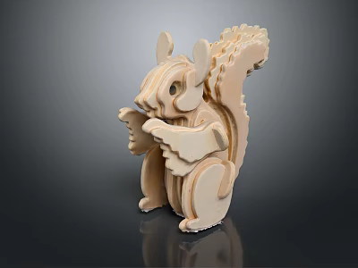 Handmade Wooden Squirrel Model Featuring Intricate 3D Puzzle Design And Light Wood Finish 3d model
