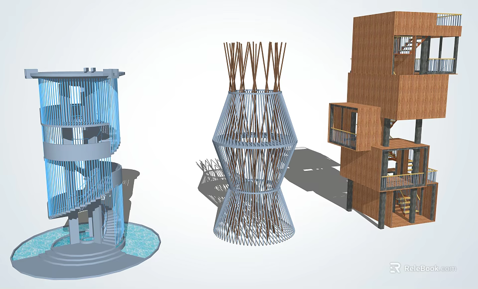 Unique Modern Road Facilities Featuring Artistic Geometric Woven And Layered Structures 3d model