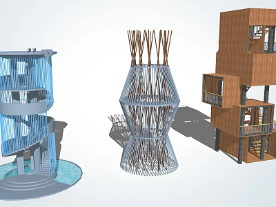 Unique Modern Road Facilities Featuring Artistic Geometric Woven And Layered Structures 3d model