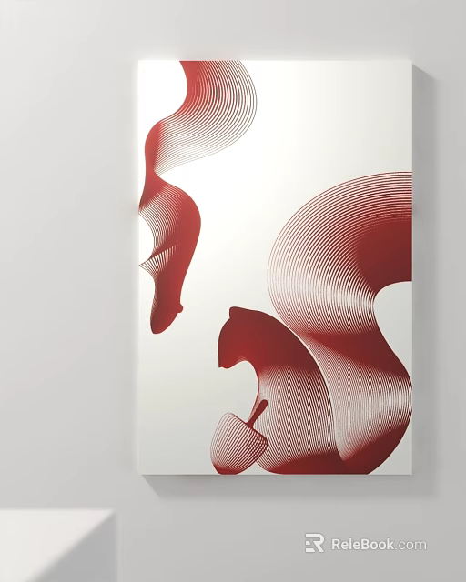 Red Wavy Line Abstract Artwork for Modern Wall Decoration 3d model 
