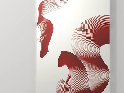 Red Wavy Line Abstract Artwork for Modern Wall Decoration 3d model