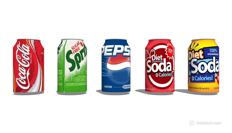 Assorted Carbonated Soft Drink Cans From Different Brands With Diet Options And Colorful Packaging 3d model 